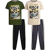 Pro Athlete Boys Sweatsuit Set - 4 Piece Short Sleeve Crewneck Athletic Graphic Tees and Tricot Jogger Sweatpants for Boys