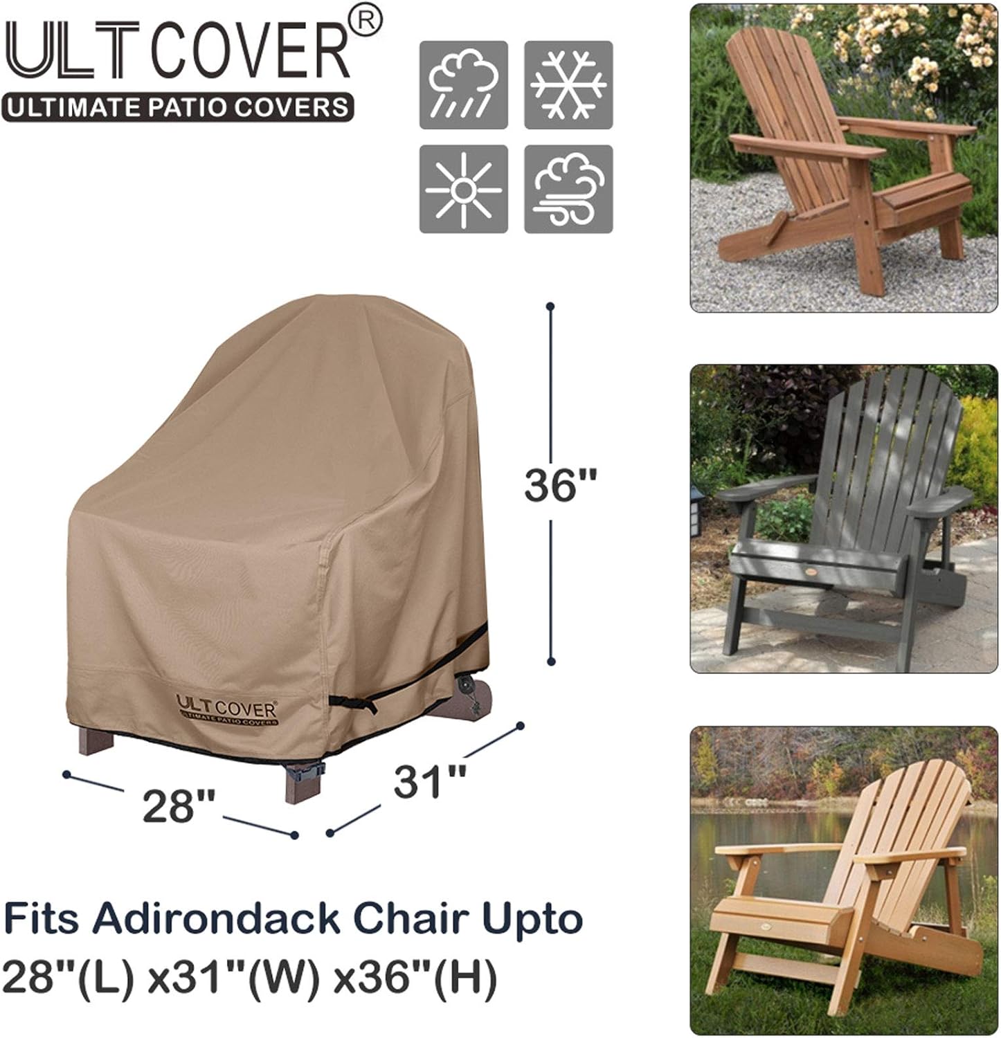 ULTCOVER Waterproof Patio Adirondack Chair Cover for Outdoor Chair Size Upto 28L x 31W x 36H inch: Kitchen & Dining