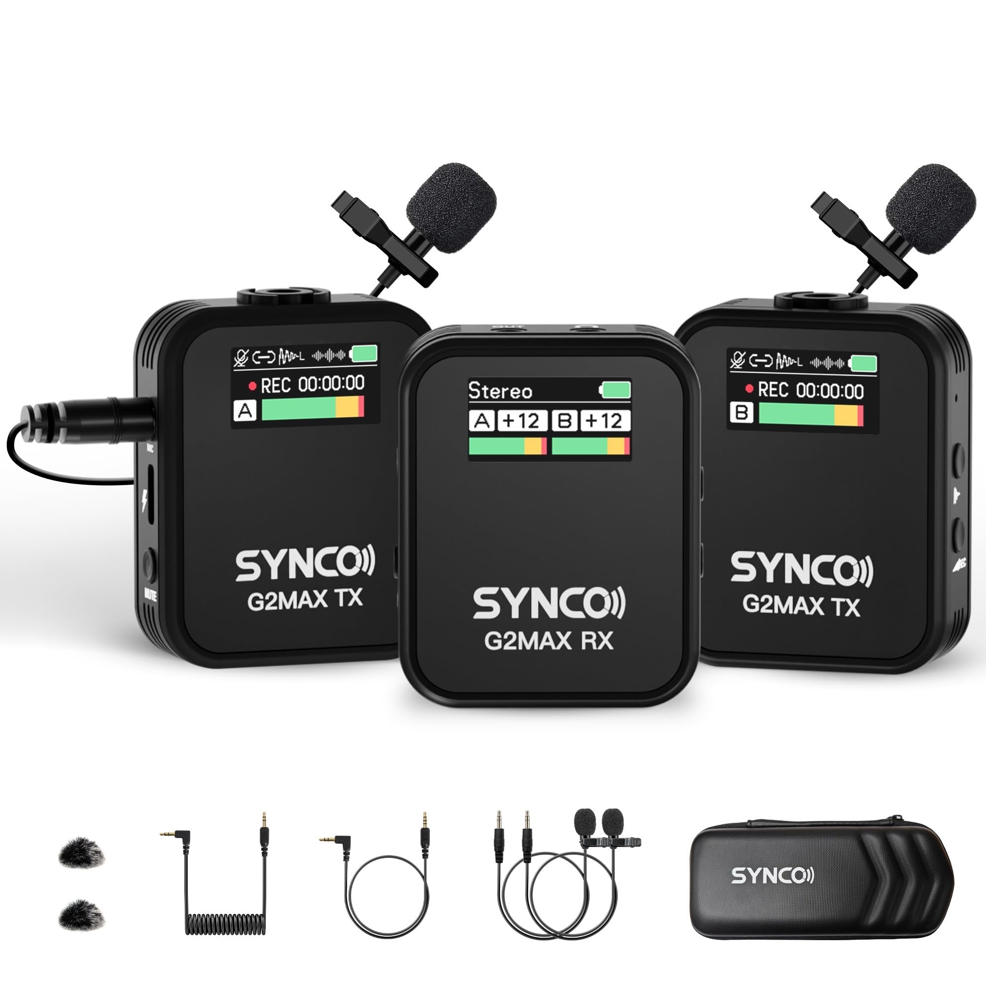 SYNCO Wireless Lavalier Microphone, G2(A2) MAX 2.4G Dual Transmitter Recording 200m 8H for Online Class Vlog Stream YouTube for DSLR Cameras Phone Laptop