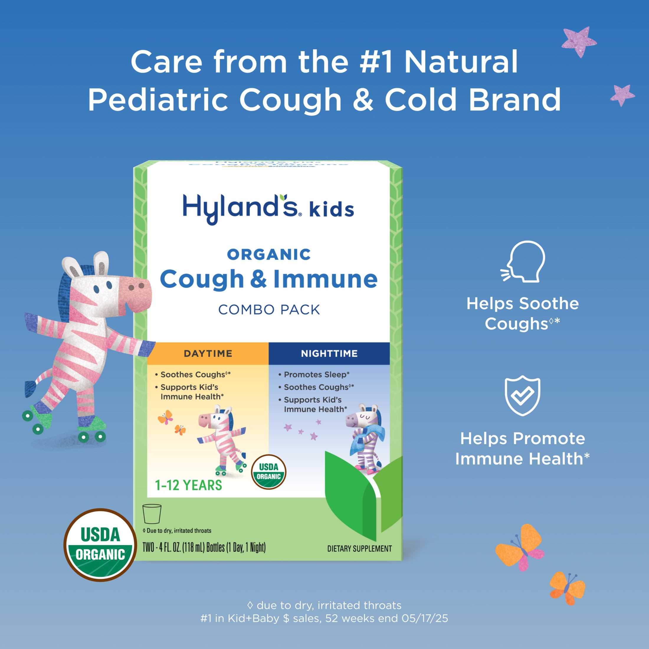 Hyland's Kids Organic Cough and Immune Day and Night Combo Pack, Eases Coughs, Supports Immunity, Promotes Sleep, Two 4 Fl Oz. Bottles (8 fl oz)