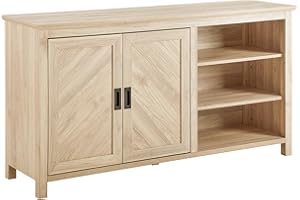 Walker Edison Modern Wood Grooved Buffet Sideboard with Open Storage-Entryway Serving Storage Cabinet Doors-Dining Room Console, 58 Inch, Birch