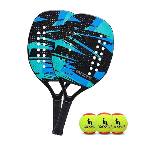 Beach Tennis Racket EVA Foam Core Beach Tennis Paddle Racket with Carry Bag Carbon Fiber Grit Face, Professional Beach Sports Equipment Green
