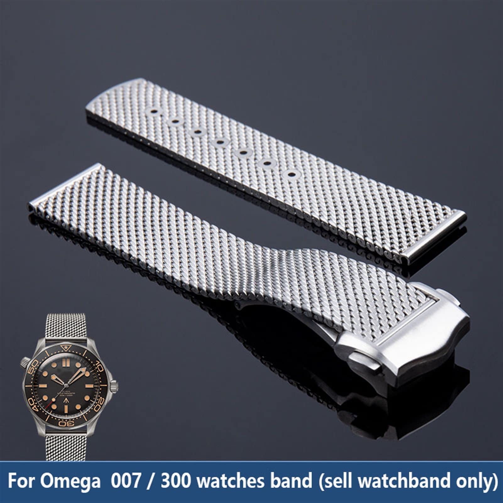 JWTPRO Titanium Steel 20mm Chain Strap for Omega 007 Seamaster Diver 300 Watch Band Replace Milanese Stainless Bracelet (Color : Silver, Size : 20mm)