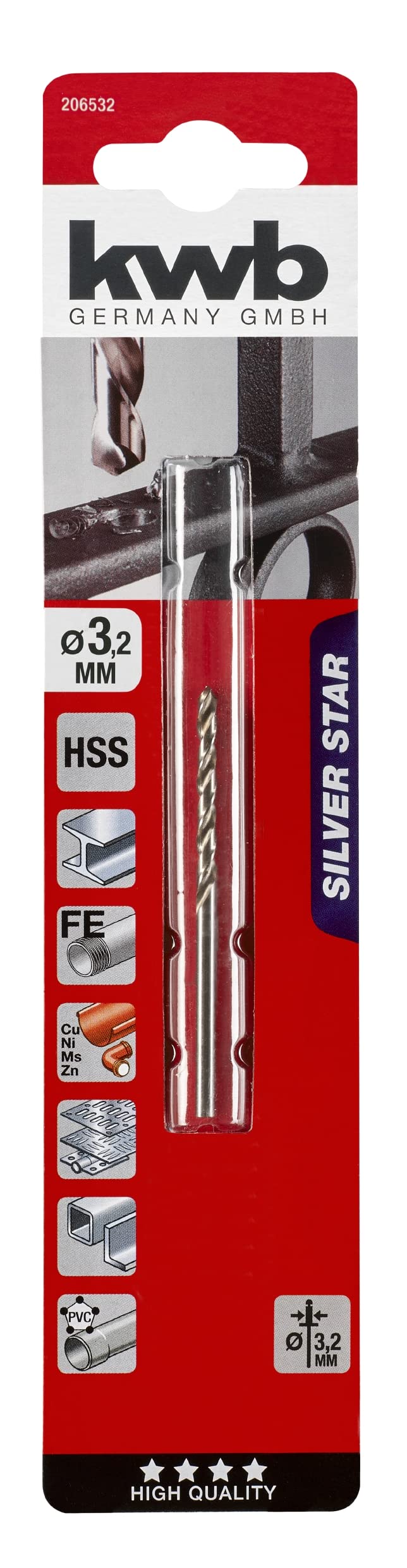 kwb Silver Star HSS Metal Drill Bit Ø 3.2 mm for Efficient Drilling with Power Tools - Up to 40% Faster, 50% Less Pressure