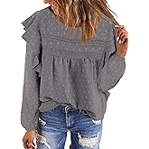 BETTE BOUTIK Womens Boho Fall Long Sleeve Shirts Crewneck Dressy Casual Blouses Trendy Flowy Tops