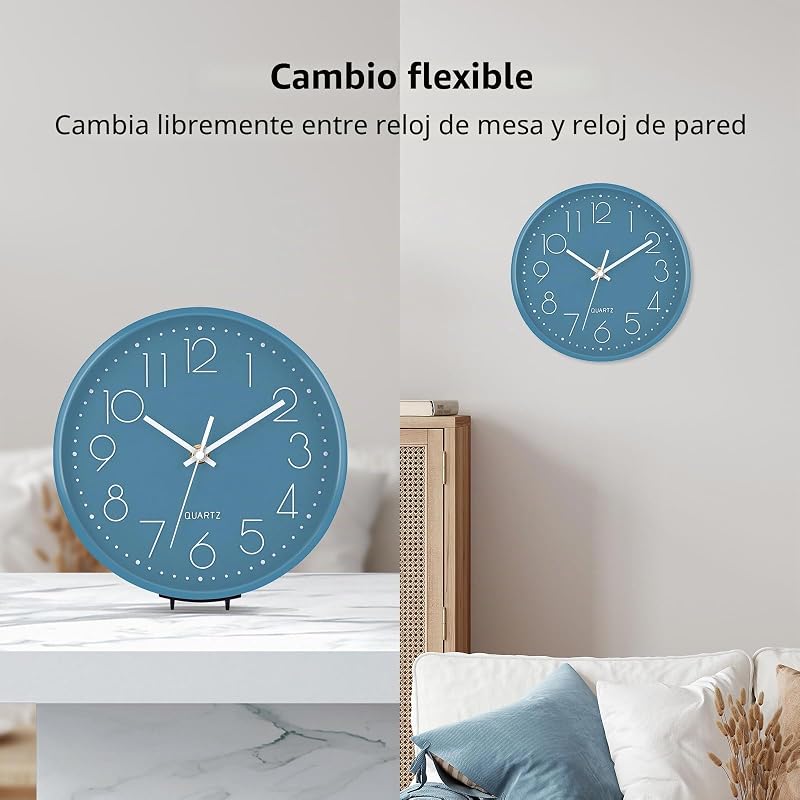 Relógio de parede moderno de 20 cm, relógio de parede grande e silencioso, relógio de cozinha para cozinha, casa, escritório, escola (azul, 20 cm) — foto 2 de 8