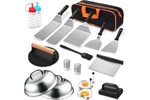 EWFEN 19PCS Griddle Accessories Kit, Stainless Steel Flat Top Grill Accessories Set for Blackstone and Camp Chef, Grill Spatula Set with Enlarged Spatulas, Basting Cover, Scraper for Outdoor Barbecue