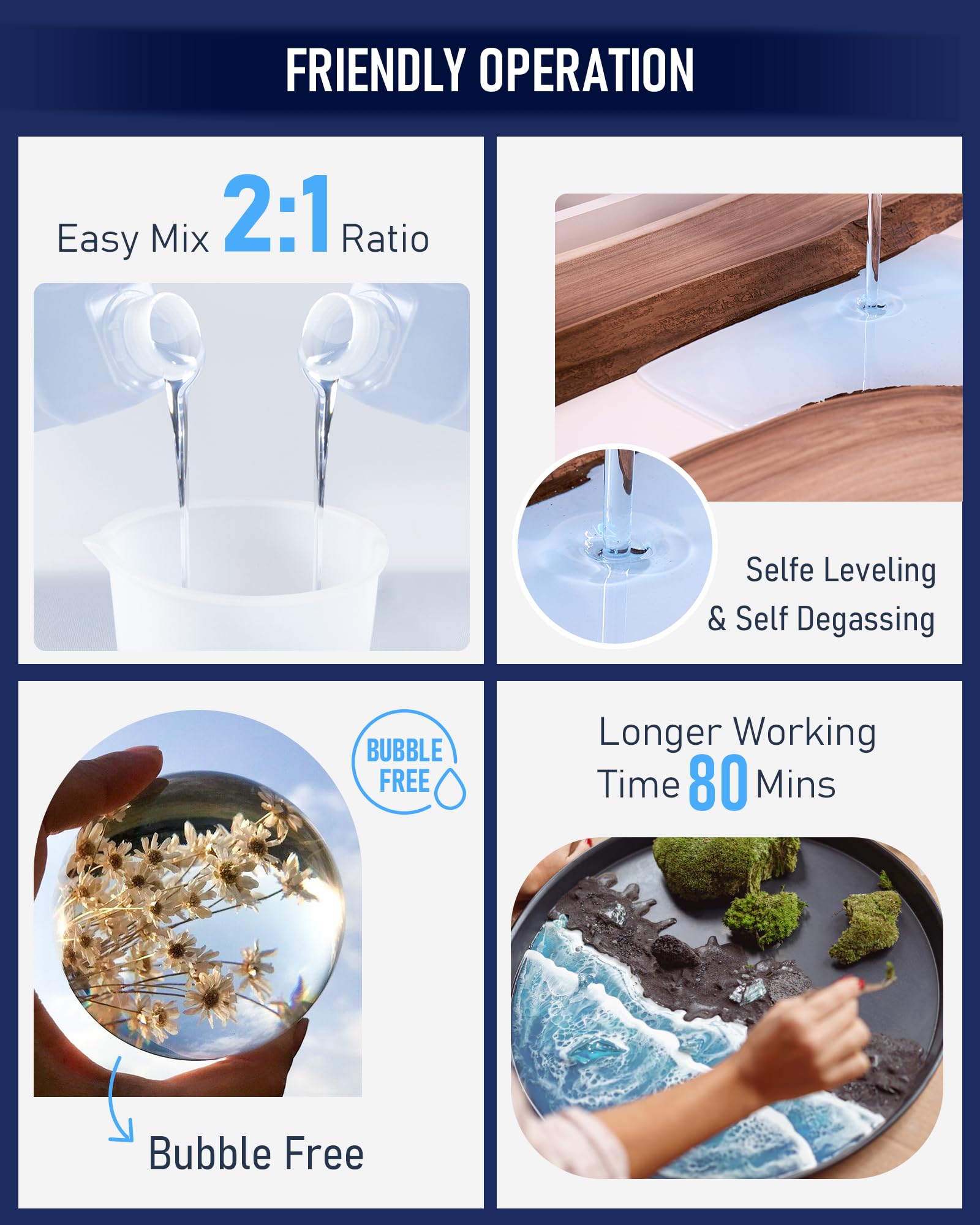 Nicpro 1.5 Gallon Deep Pour Epoxy Resin Kit, 2 to 4 Inch Depth High Gloss & Clear, Bubble Free Epoxy Resin for Craft River Table,Wood Filler, Bar Top, Coating Casting, Self Level 2:1