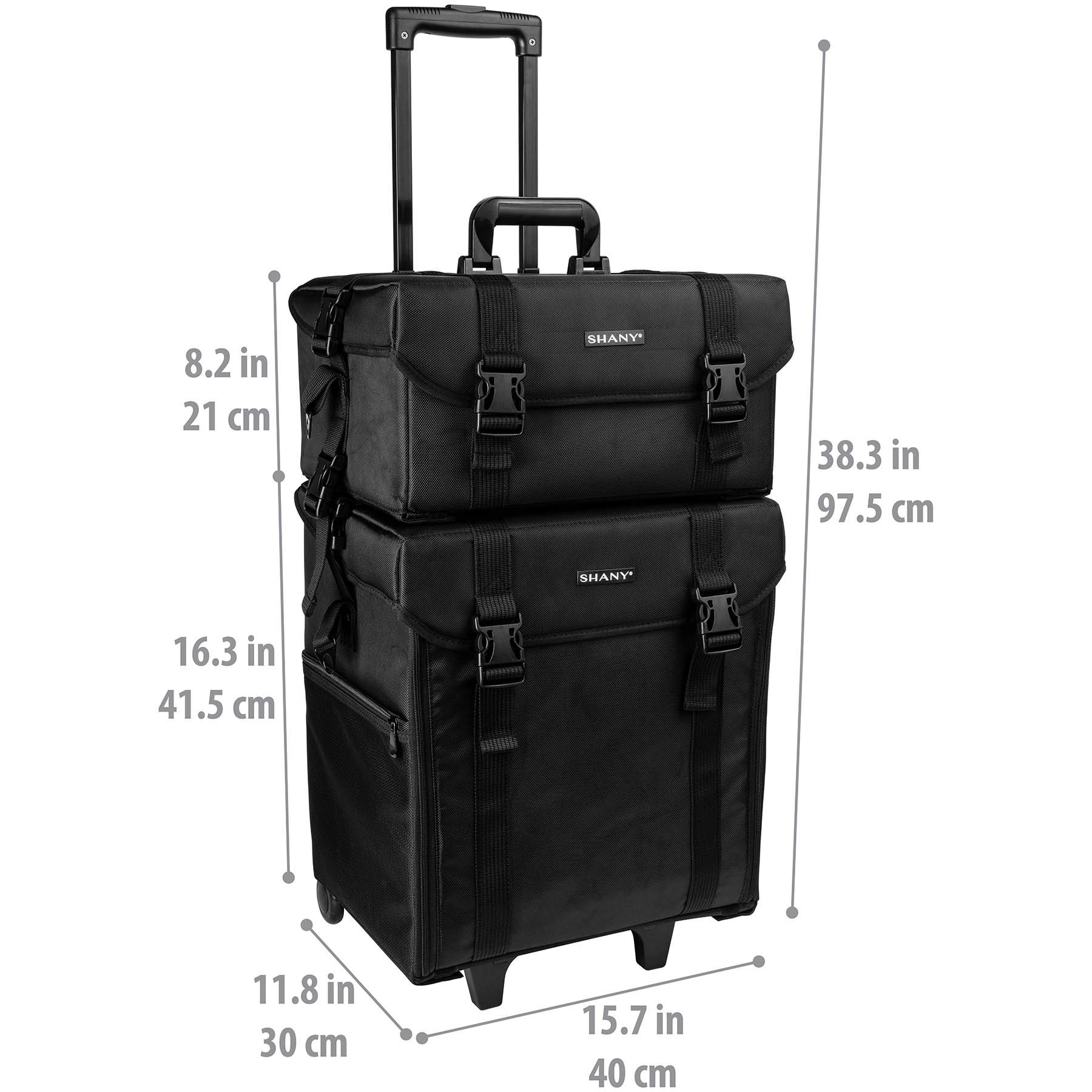 SHANY Makeup Artist Soft Rolling Trolley Cosmetics Case Make up Travel Bag With Beauty Organizer Drawer Bins, TSA Mesh Bag Organizers - Jet Black