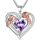 JKK Valentines Day Gifts for Her - S925 Sterling Silver 12 Month Birthstone Necklaces Mothers Day Birthday Christmas Gifts for Women Wife Mom