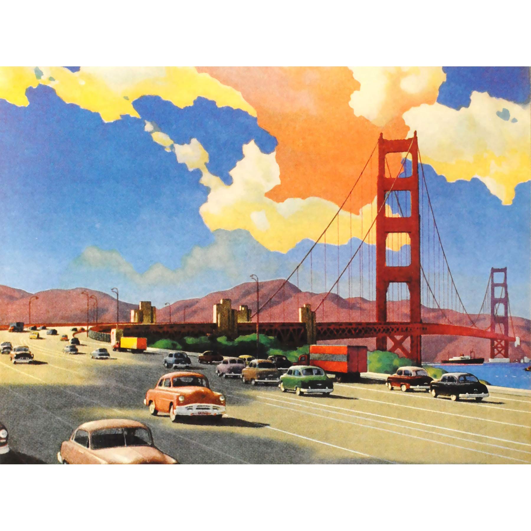 Wee Blue Coo Illustration Painting 1951 Drawing Golden Gate Bridge Art Canvas Print