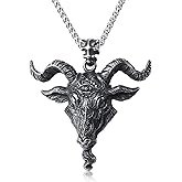 KIRTIJW Satanic Necklace Goat Head Inverted Pentagram Sigil of Lucifer Pendant Necklace Jewelry for Men 60cm