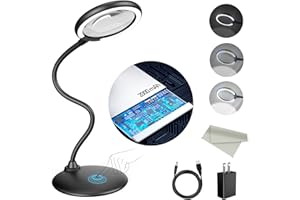 5X Rechargeable Magnifying Glass with Light and Stand, Raweao Dimmable Lighted Magnifying Lamp Glass for Reading, Close Work, Hobbies, Crafts