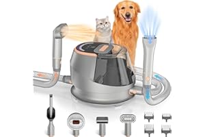HIKINS Dog Grooming Vacuum Kit,9 in 1 Dog Hair Vacuum Dryer Clipper Kits with 4.5L Dust Cup,18Kpa 1100W LED Display Pet Shedding Grooming Vacuum quiet with Adjustable 3 Modes Suction&Temperature(Upgraded)