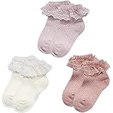 Durio Baby Girl Socks, Ultra-Soft Infant Ruffle Ankle Lace Sock for Girls, Breathable Stretch Frilly Newborn to Toddler Socks