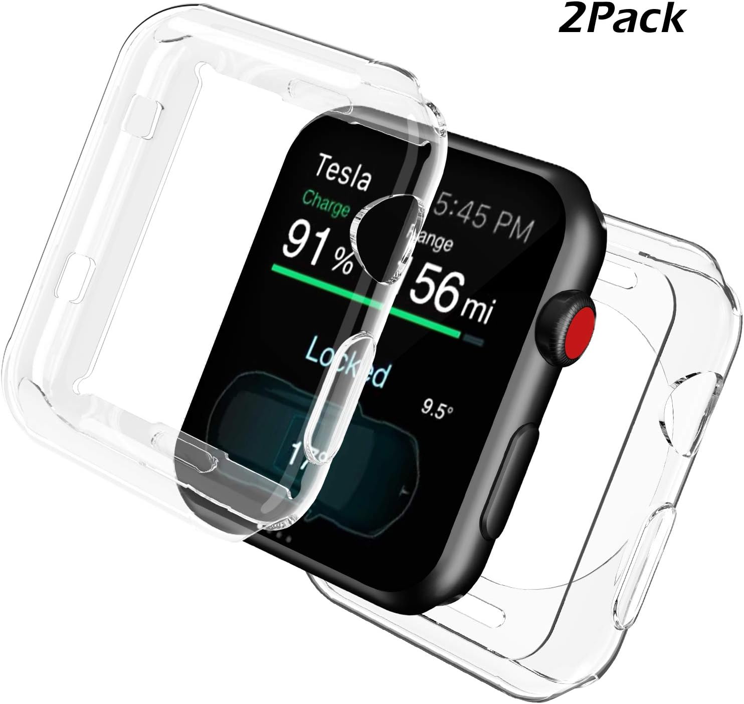 [2 Pack] Uxinuo for Apple Watch Screen Protector, All-Around TPU Compatible with Apple Watch Case iWatch Protective Cover Bumper for Apple Watch Series 3, Series 2 38mm [2 Pack]
