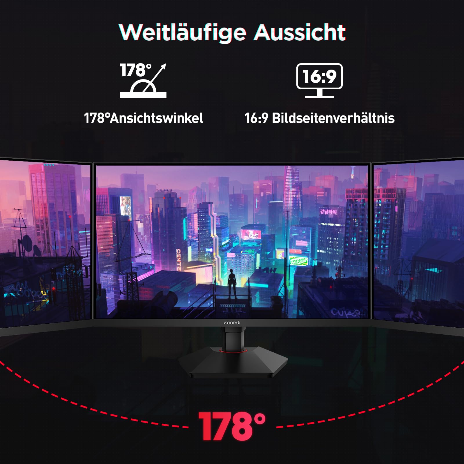 KOORUI G2722P 27 Zoll Gaming Monitor, 200Hz PC Bildschirm, QHD 2560x1440 Fast IPS, 1ms, HDR400, Adaptive Sync HDMI 2.0 & DP 1.4, VESA 75x75mm, Höhenverstellbar & Drehbar 7