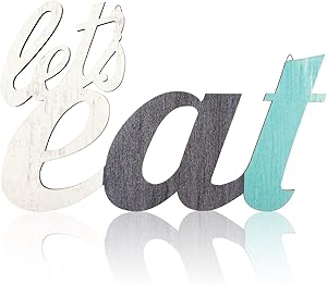 Rustic Let's Eat Sign Wooden Kitchen Wall Decor Farmhouse Wall Hanging Decoration Decorative Hanging Wooden Let's Eat Wall Sign for Home Kitchen Dining Living Room Bar Cafe Restaurant