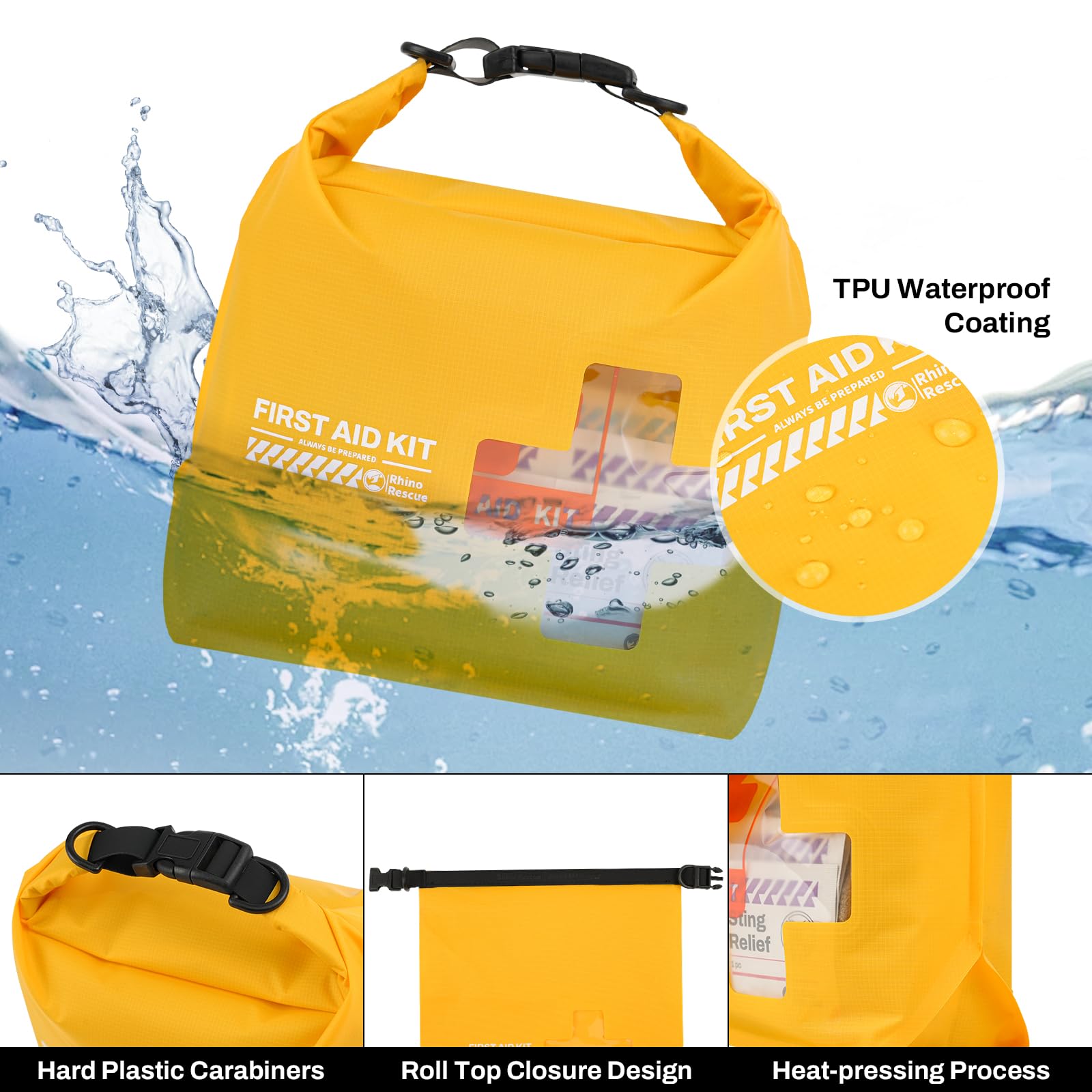 RHINO RESCUE Waterproof Boat First Aid Kit, Lightweight Boat Accessories Dry Bag, Emergency Marine Survival Supplies for Outdoor Kayak, Fishing, Floating, Swimming, Beach & Camping (Red)