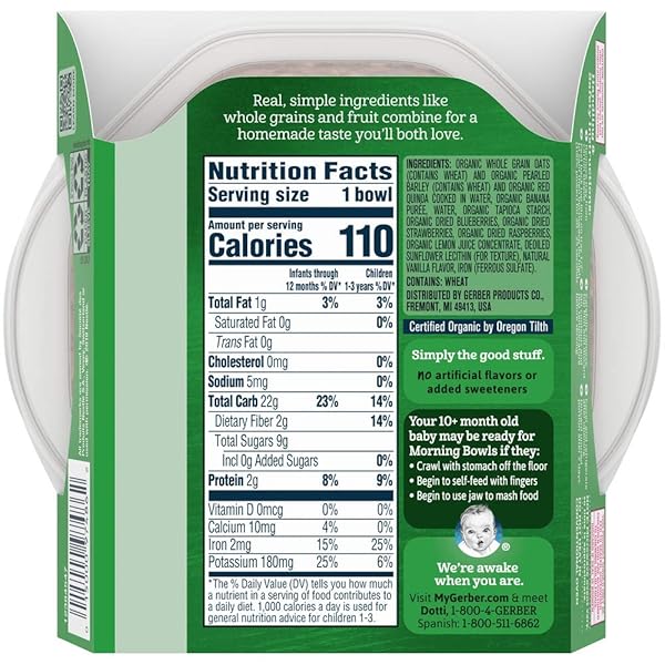 GERBER UP AGE ORGANIC GRAIN & GROW MORNING BOWL OATS BARLEY & RED QUINOA WITH BANANA & SUMMER BERRIES, 4.5 OZ