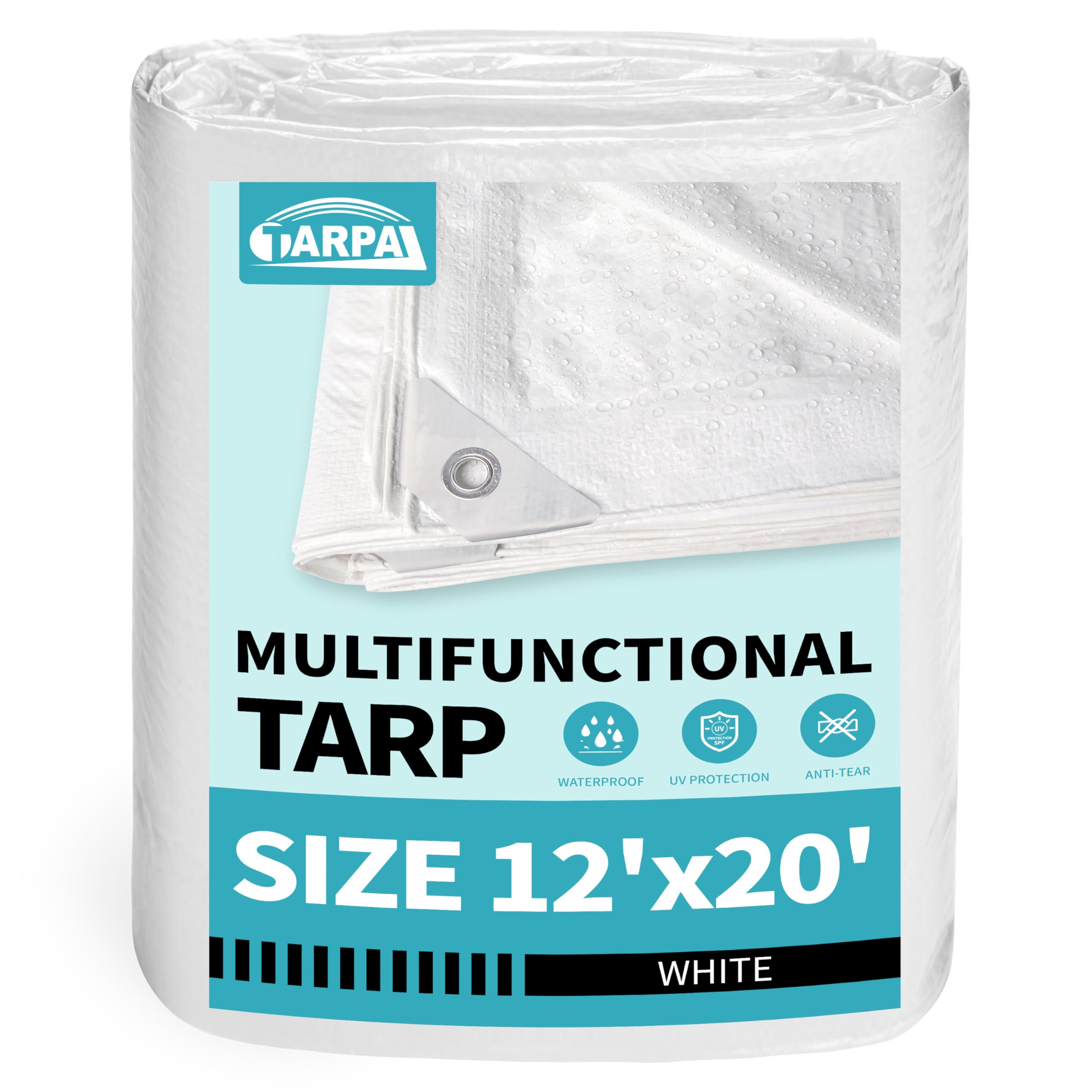 Photo 1 of TARPAL 12x20 Feet White Tarp Waterproof Multipurpose Protective Cover All Purpose Outdoor Poly Tarps Cover for Shed, Camping, Farm,Firewood, Boat,Outdoor Furniture, Roof Waterproofing