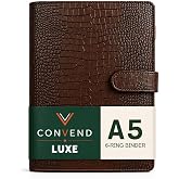 Convend A5/A6 Refillable 6 Ring Faux Leather Binder Cover, Brown Croc | Crocodile-Embossed PU Leather with Magnetic Closure, Premium Look and Feel, Compatible with Standard Planner Inserts
