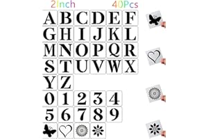 40pcs 2 Inch Letter and Number Templates, Reusable Plastic Large Alphabet Art Letter Stencils for Painting on Wood, Wall, Fab