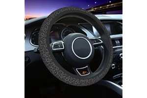 YOBVEC Black Leopard Print Steering Wheel Cover Universal 14.5-15 Inch Non-Slip Cheetah Car Accessories for Women Men
