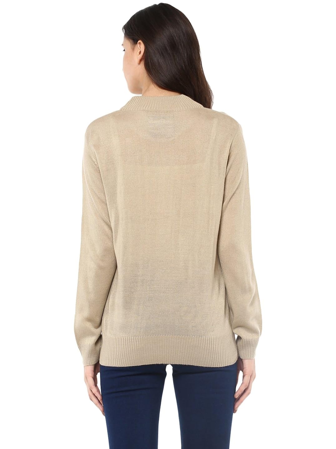 cayman women beige self design pullover sweater