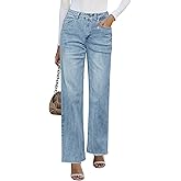 GRAPENT Straight Leg Jeans for Women High Waisted Stretchy Frayed Raw Hem Loose Denim Pants Casual Baggy Jean Trousers