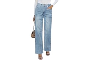 GRAPENT Straight Leg Jeans for Women High Waisted Stretchy Frayed Raw Hem Loose Denim Pants Casual Baggy Jean Trousers