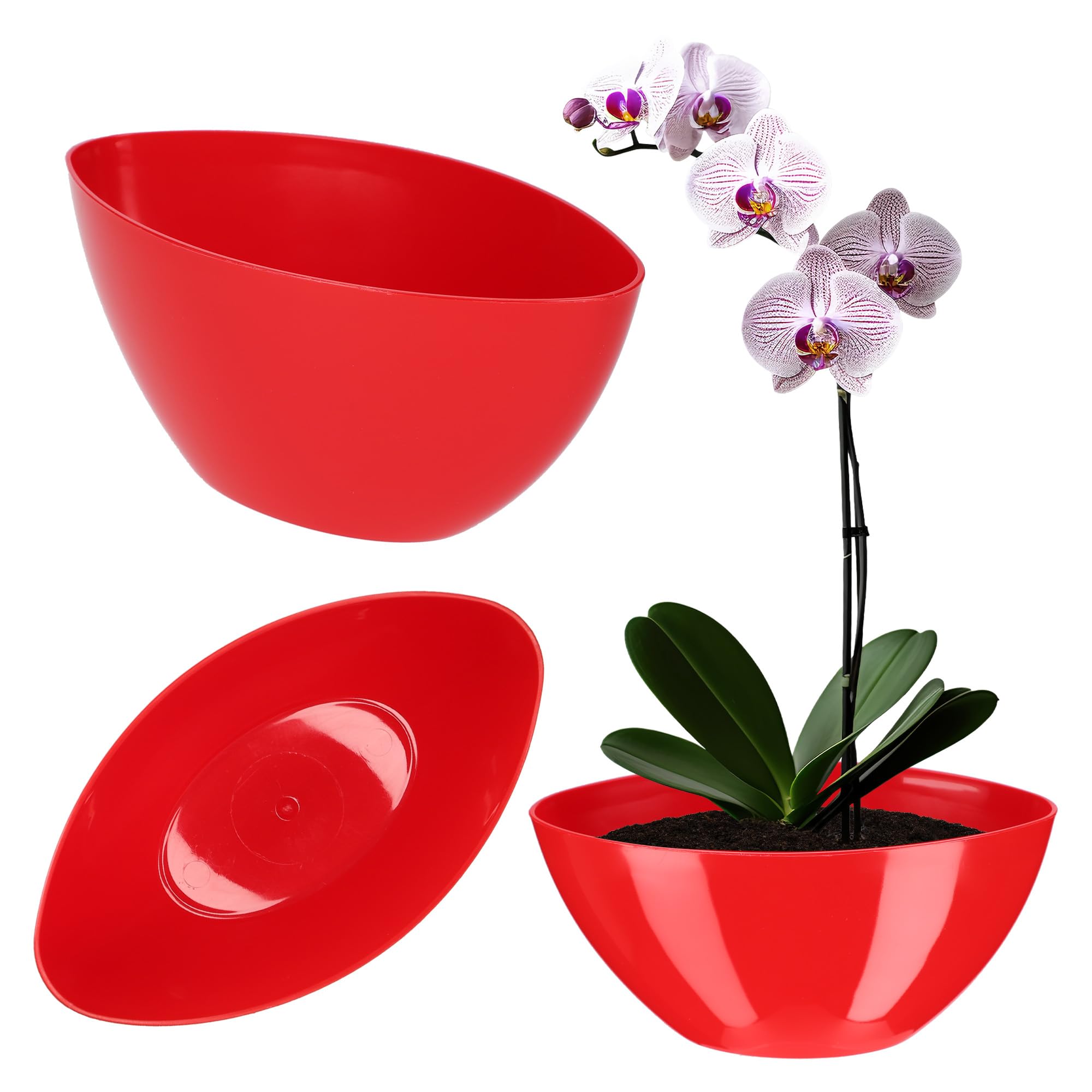 KADAX Plant Pot, Plastic Flower Pot in Several Colours, Oval Planter for Bedroom, Living Room, Office, Lightweight Plant Pot, Modern Indoor Planter (21 x 12 cm, Red)