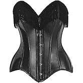 Daisy corsets womens Daisy Corsets Womens Black Faux Leather Steel Boned Overbust Corset Top W/Fringe