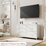 Nicehill White Dresser 5 Drawers Modern Wood Top Steel Frame 30x100x61 view 2