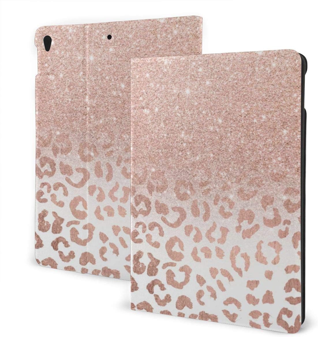 Rose Gold Glitter Leopard IPad Case Compatible with Ipad 7th 10.2 in Slim Lightweight Shockproof Smart Shell Stand Cover Soft TPU Back Case with Auto Sleep/Wake IPad Cover Case