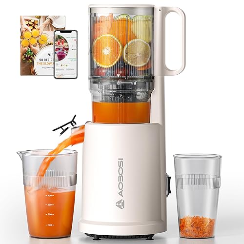 Slow Cold Press Juicer Machine: Electric Masticating Juicer Extractor Easy Clean - 5.4" Extra Large Feed Chute Fit Whole Fruits & Vegetables - Cold Pressed Slow Blender Juicer