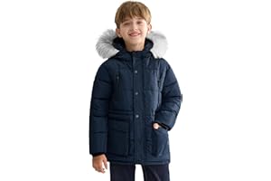 maoo garden Boys Puffer Winter Coat Big Kids Heavyweight Sherpa Lined Fur Hooded Jacket Water-Resistant Snow Parka