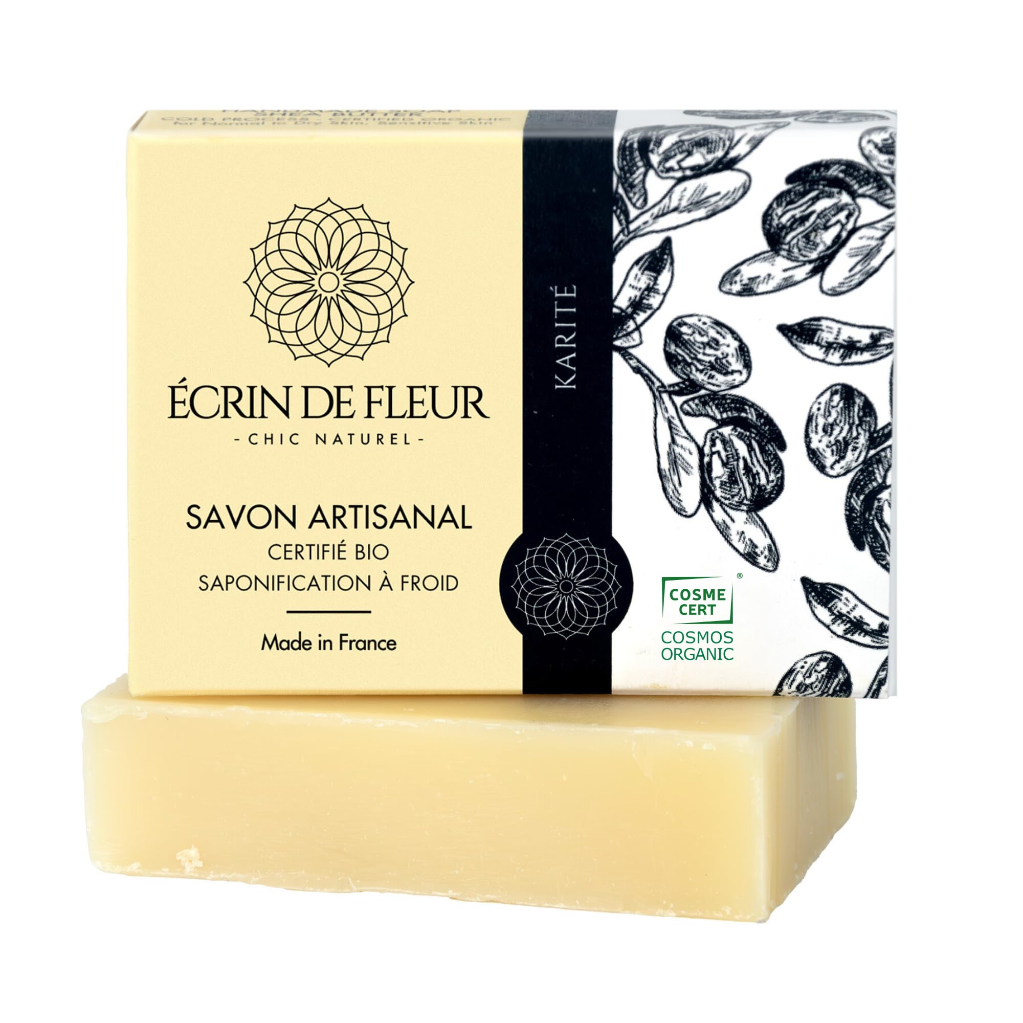 Écrin de Fleur – Shea Butter Soap for Dry & Sensitive Skin, Fragrance-Free, COSMOS Organic Certified, Handmade in France, 90g