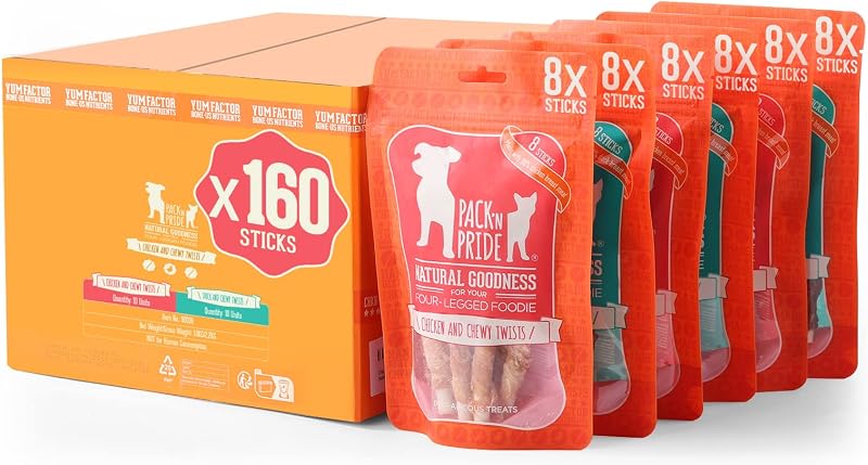 PACK'N PRIDE Dog Chewy Twists 20 Pack 90g Real Meat Winded Chicken & Duck