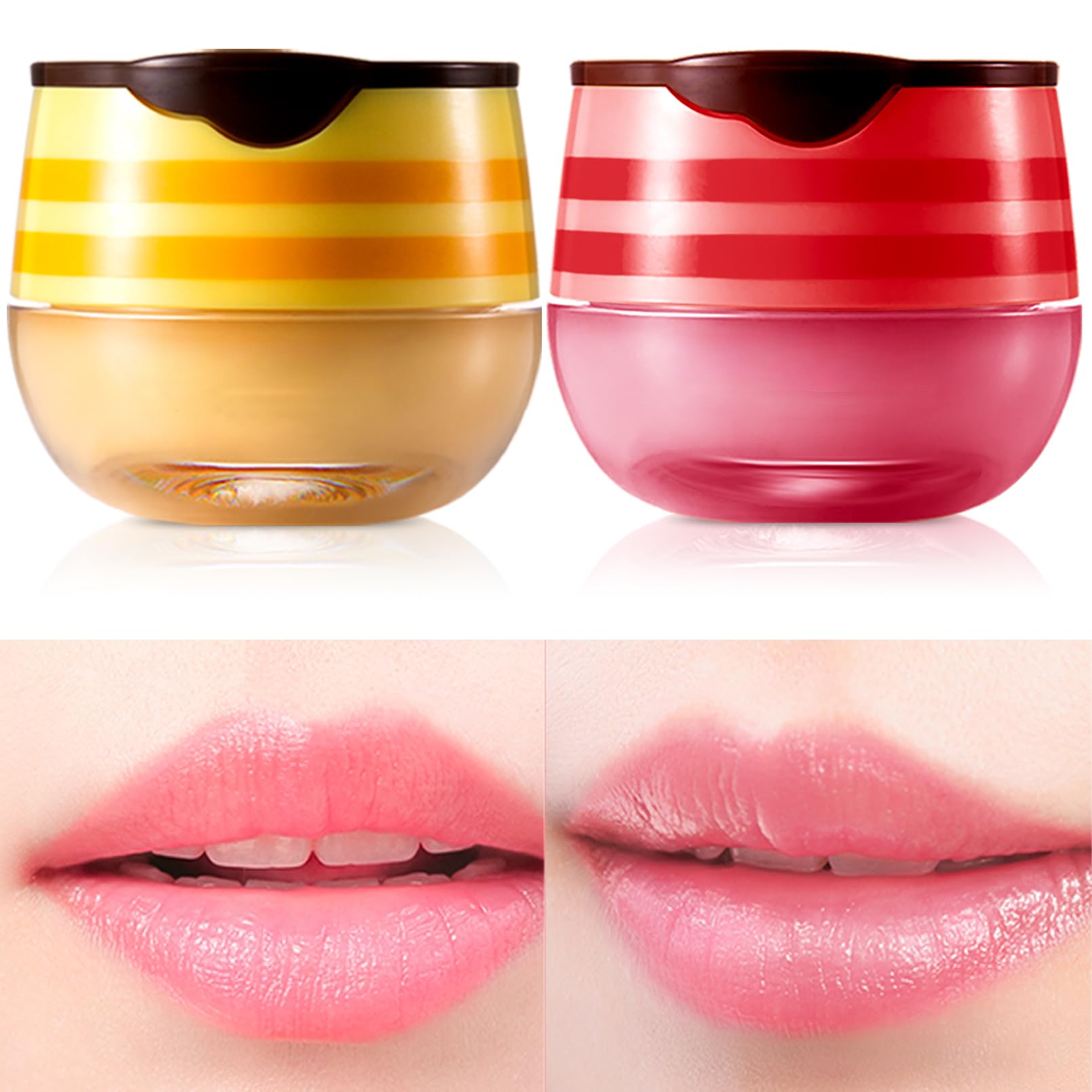 Incisite 2 Pcs Balm Lip Mask, Honey Strawberry Lip Balm Lip Care, Moisturizing Lip Sleeping Mask for Day And Night, Honey Pot Lip Balm for Dry Cracked Chapped Lips Exfoliator