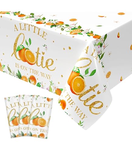 2-Pack Orange "Little Cutie" Party Tablecloths - 86.6x51.2 Inch, Waterproof PE, For Baby Shower & Birthday - View #8