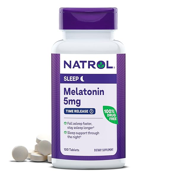 NATROL MELATONIN 5 MG TIME RELEASE, DIETARY SUPPLEMENT TO MINIMIZE WAKE UPS, NIGHTTIME SLEEP AID, 100 TABLETS, UP TO A 100 DAY SUPPLY