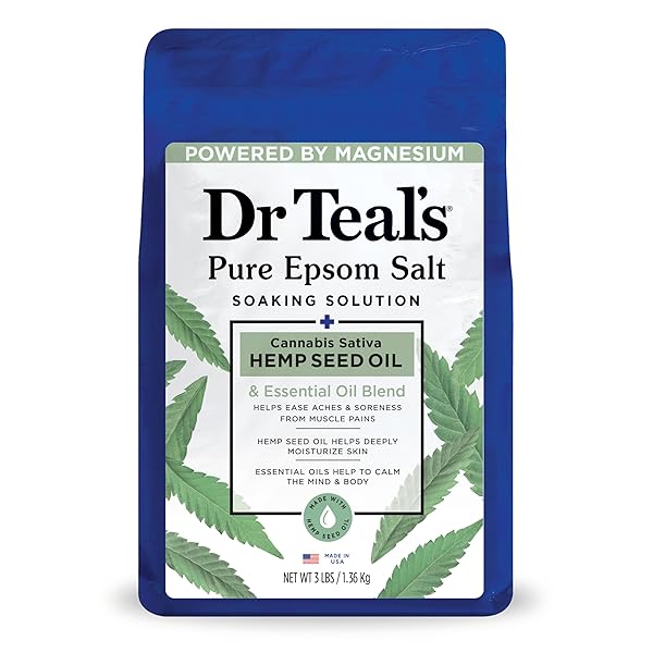 DR TEAL’S PURE EPSOM MAGNESIUM SALT SOAK, CANNABIS SATIVA HEMP SEED OIL, 3 LB