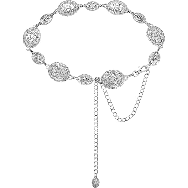 Wonderent Western Metal Oval Concho Chain Belt No.1 at  display picture 3