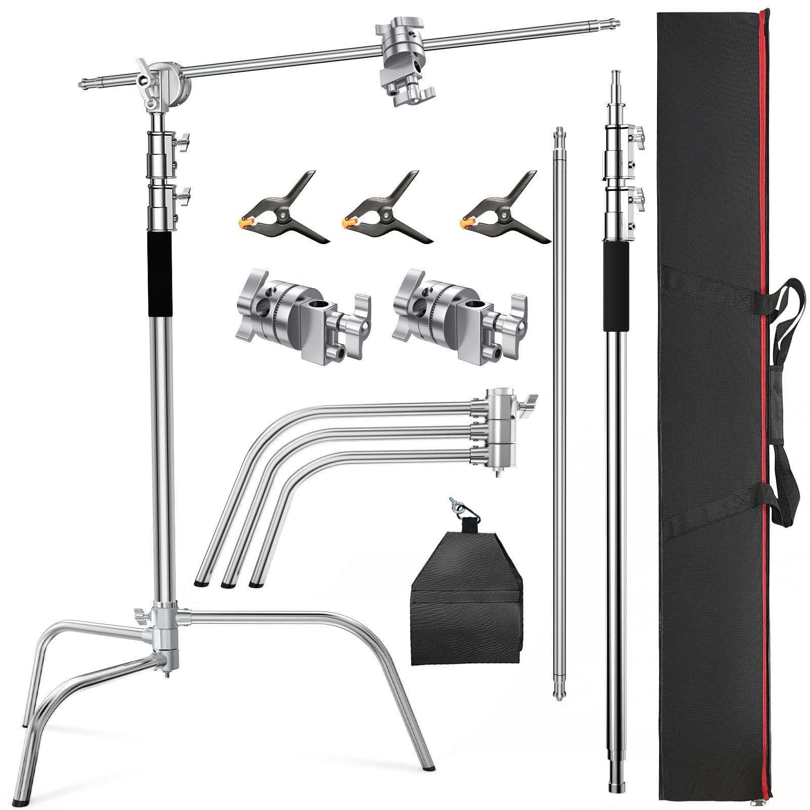 Photo 1 of Altson Pro 100% Stainless Steel Heavy Duty C Stand with Boom Arm, Max Height 10.5ft/320cm Photography Light Stand with 4.2ft/128cm Holding Arm, 2 Grip Head for Studio Monolight, Softbox, Reflector