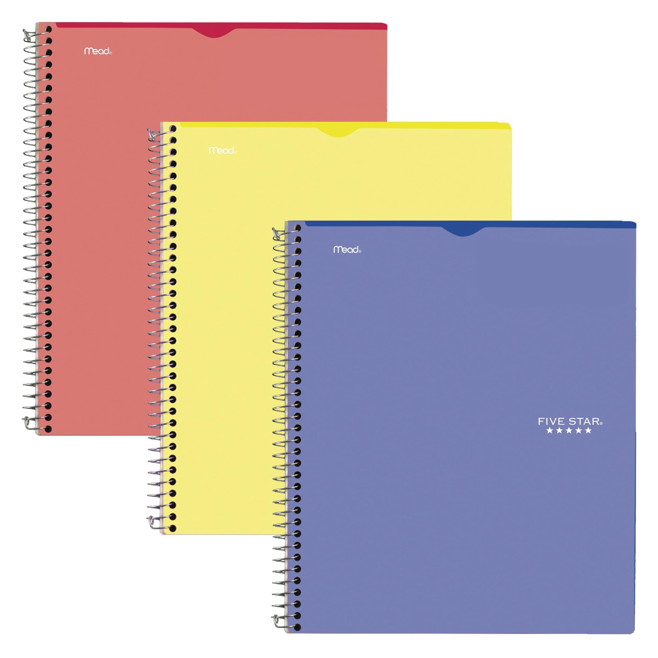 Photo 1 of Five Star Interactive Notetaking Spiral Notebooks, 3 Pack, 1 Subject, College Ruled Paper, 11" x 8-1/2", 100 Sheets, Customizable Cover, Red, Cobalt Blue, Yellow (820042)