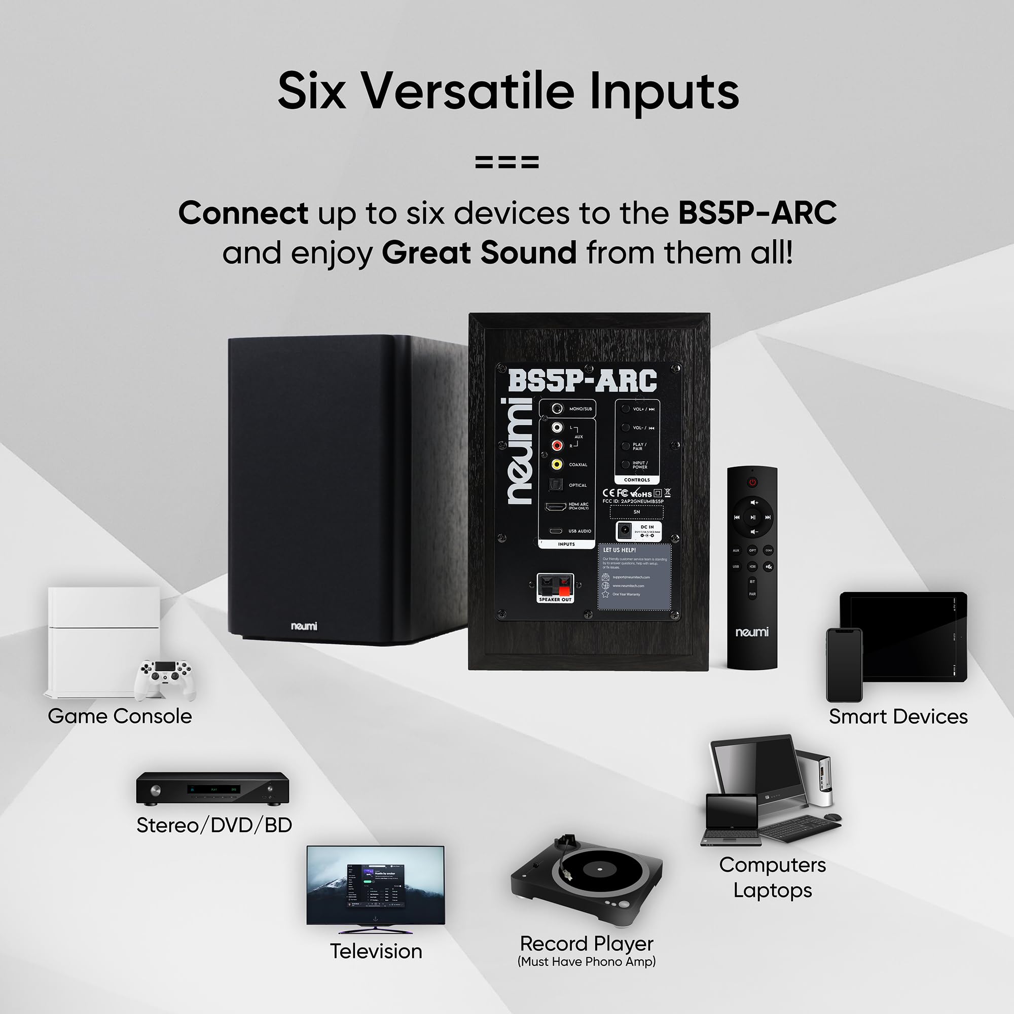 NEUMI BS5PARC 75Watt Powered Bookshelf Speakers, Bluetooth, HDMI, USB