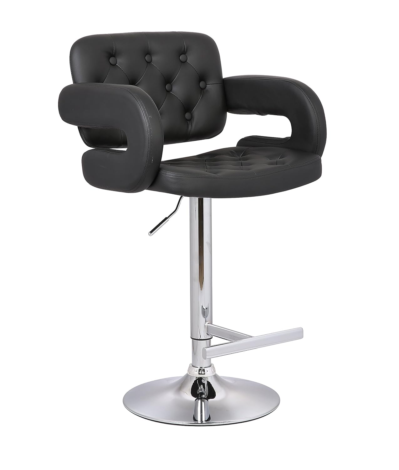Best Black With Chrome Pedestal Bar Stool With Back