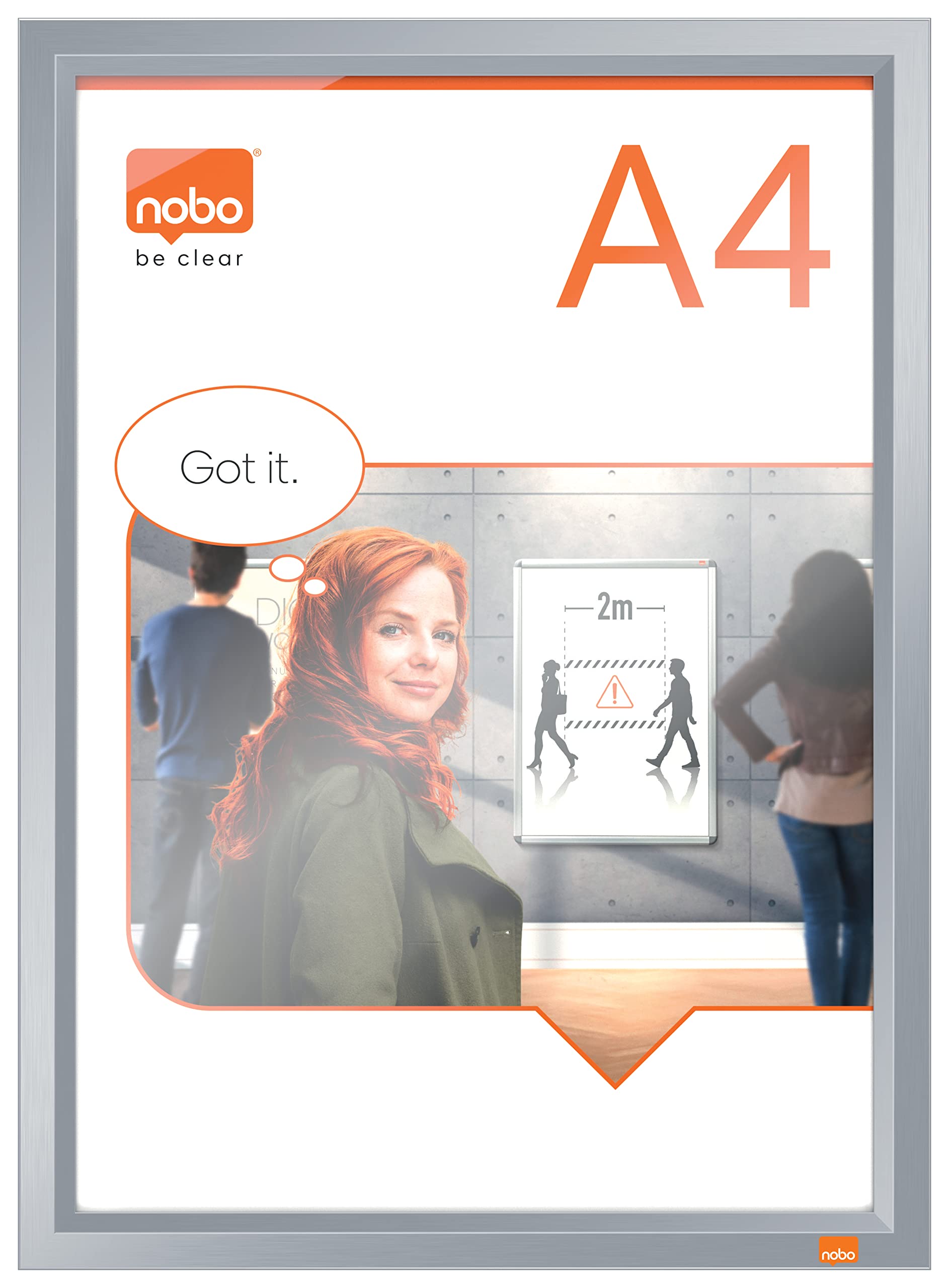 Nobo A4 Poster Frame With Anodised Clip Frame, Wall Mountable Sign Holder, Through Corner Fixing, Mitred Corners, Impression Pro, Anodised, 1915578 — image 1