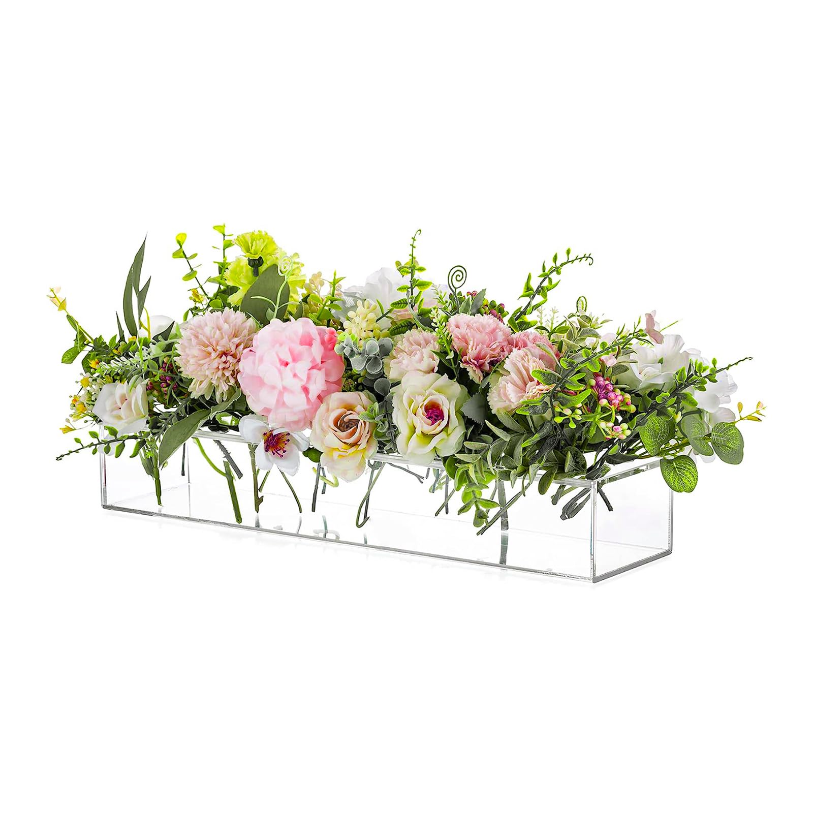 Photo 1 of Rectangular Acrylic Vases for Centerpieces, 16 Inches Long Floral Vase with Holes for Flowers, Clear Rectangle Box Tray for Roses Modern Flower Arranger for Wedding Home Dining Table Decor, 1pcs